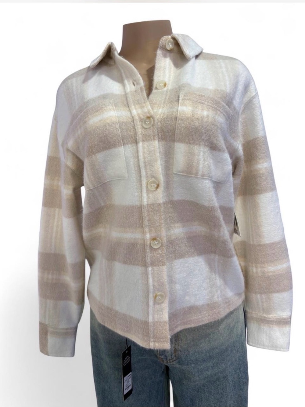 Cozy Soft Cream & Tan Striped Button-Down Shirt